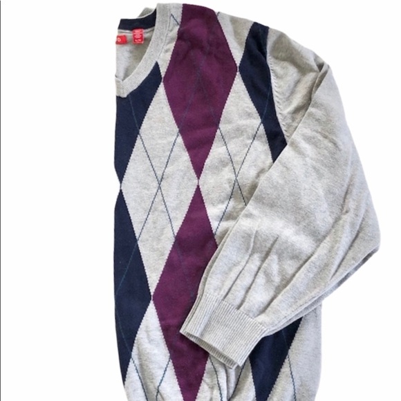 IZod V-Neck Purple & Navy Argyle Pattern Men’s Sweater XL - Picture 3 of 13